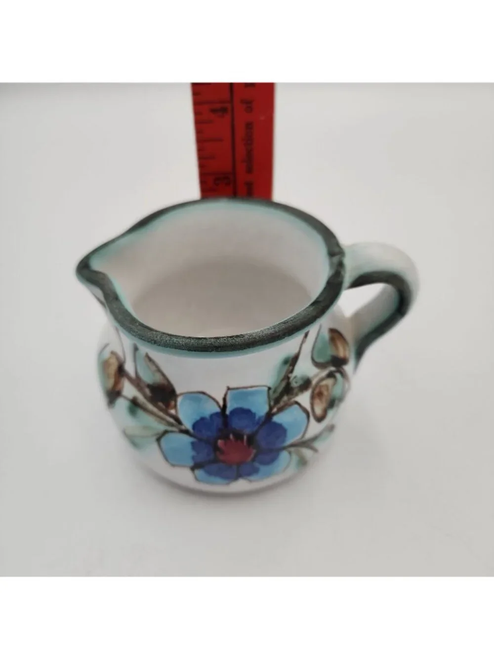 Creamer Pitcher Pottery Tonala Portugal White Blue Flower 3